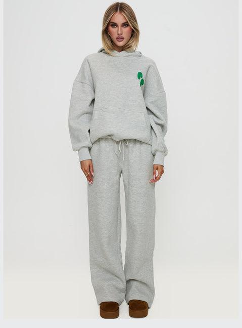 Princess Polly Wide Leg Track Pant Bubble Text Grey Marle / Green Product Image