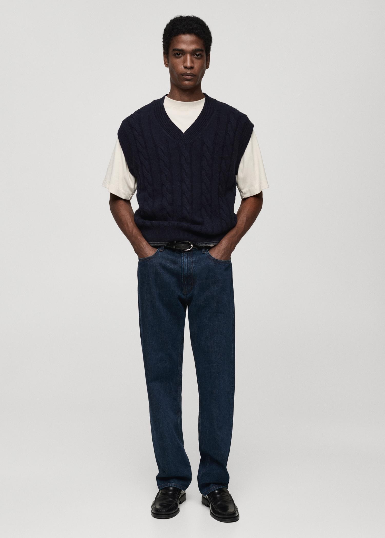 Braided knitted wool vest - Men | MANGO USA Product Image