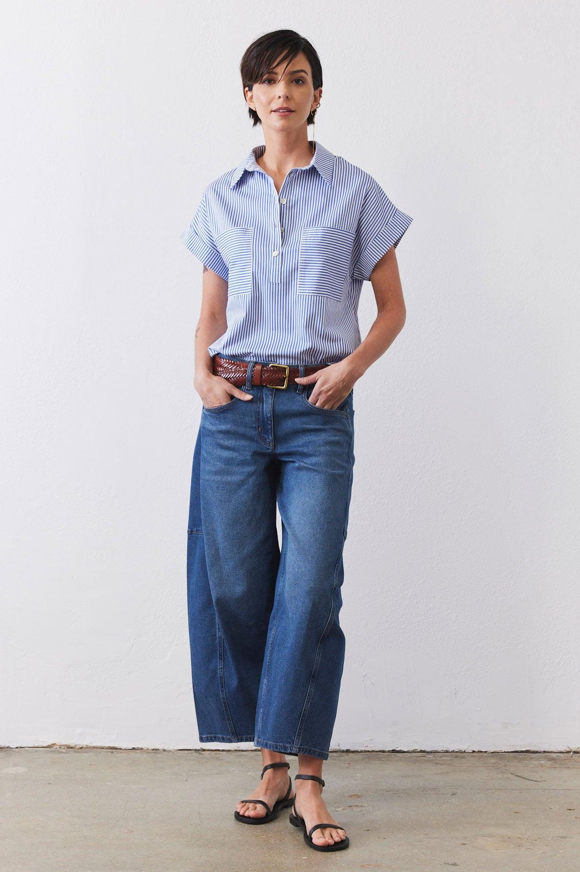 Walk the Line Short Sleeve Poplin Top Product Image