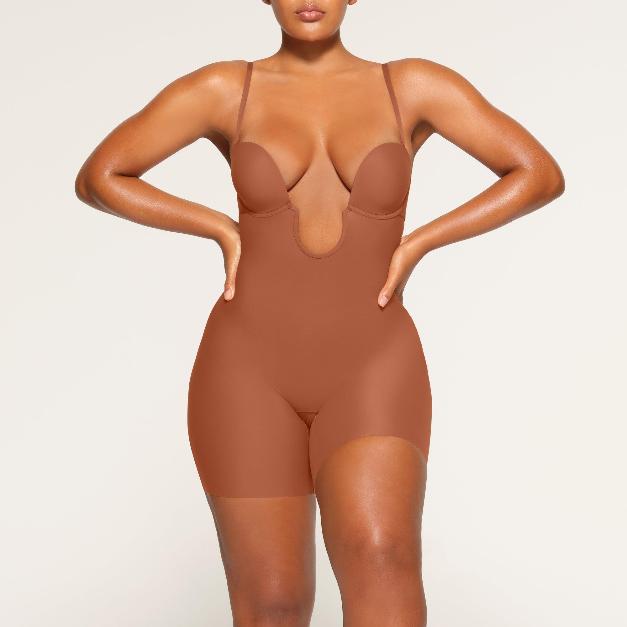DEEP PLUNGE SHAPEWEAR MID THIGH BODYSUIT | BRONZE Product Image