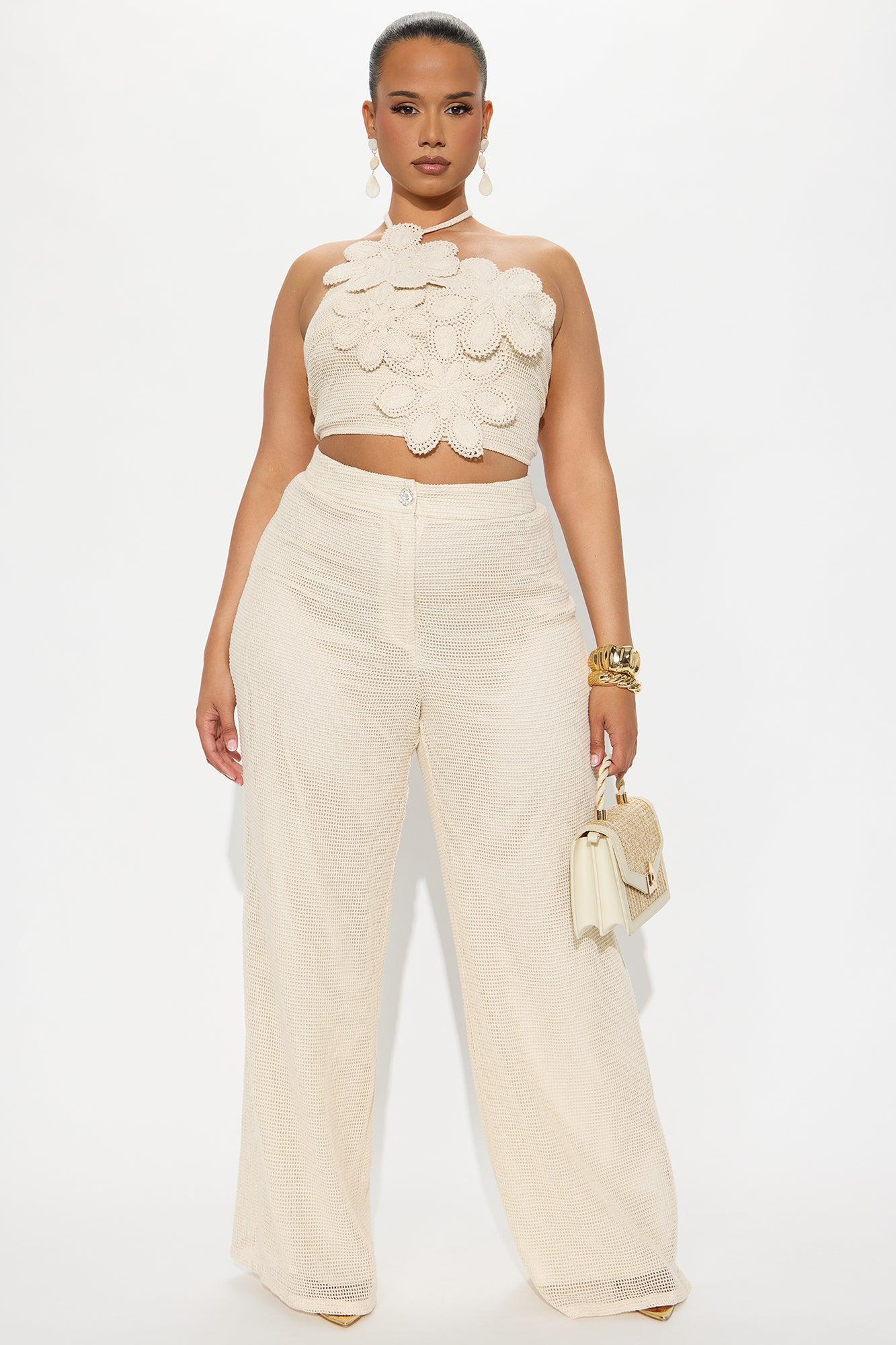 Maya 3D Flower Crochet Pant Set - Cream Product Image
