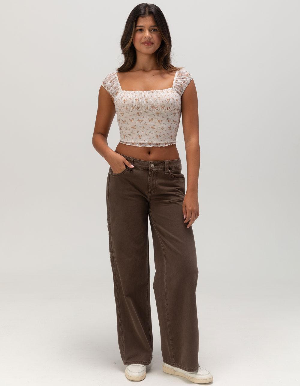 FULL TILT Print Rouched Lace Womens Top - MULTI Product Image