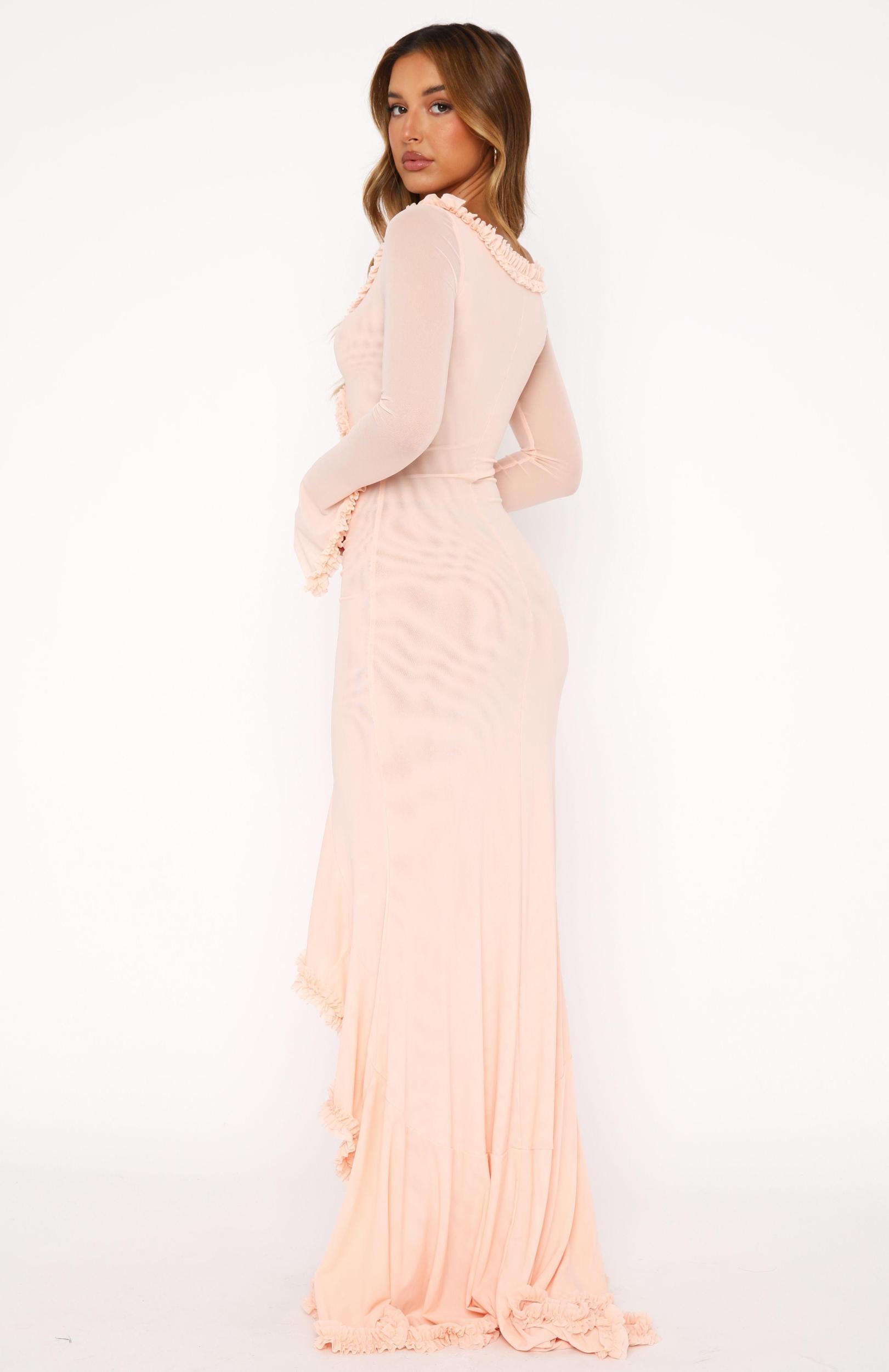 It Takes Time Long Sleeve Mesh Maxi Dress Pink Salt Product Image