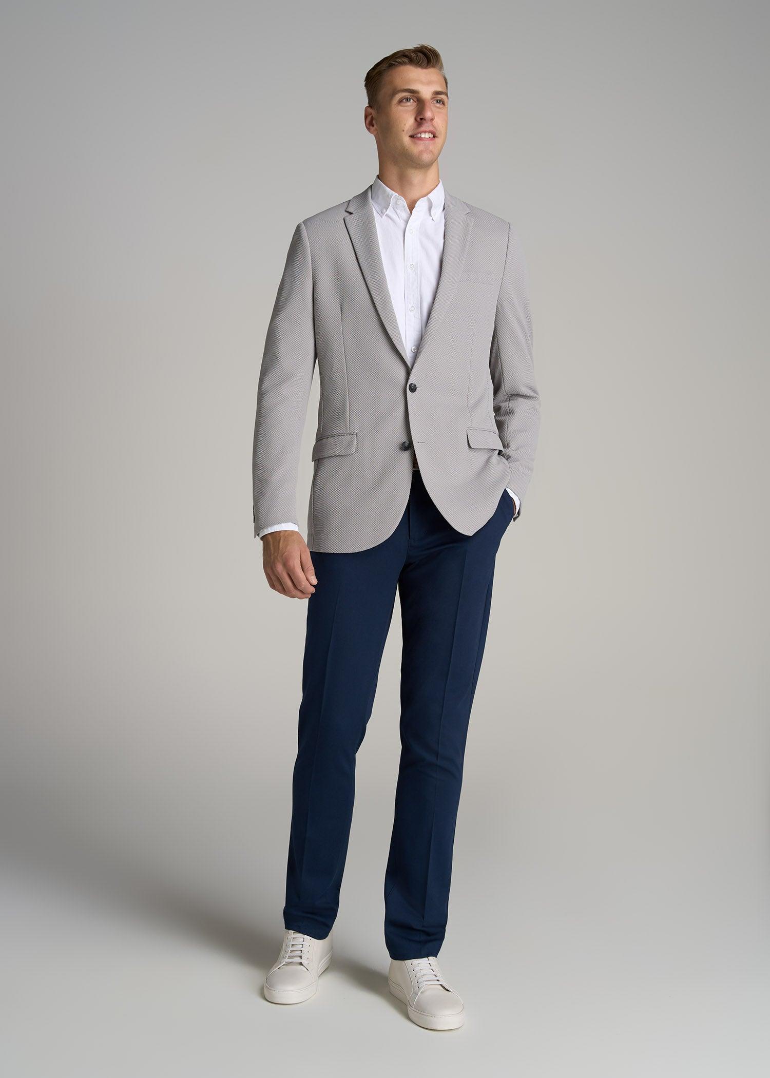 Textured Blazer for Tall Men in Soft Grey Product Image
