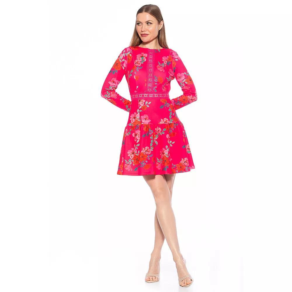 Women's ALEXIA ADMOR Alexa Long Sleeve Lace Trim Floral Print Mini Dress, Size: 6, Black Team Product Image