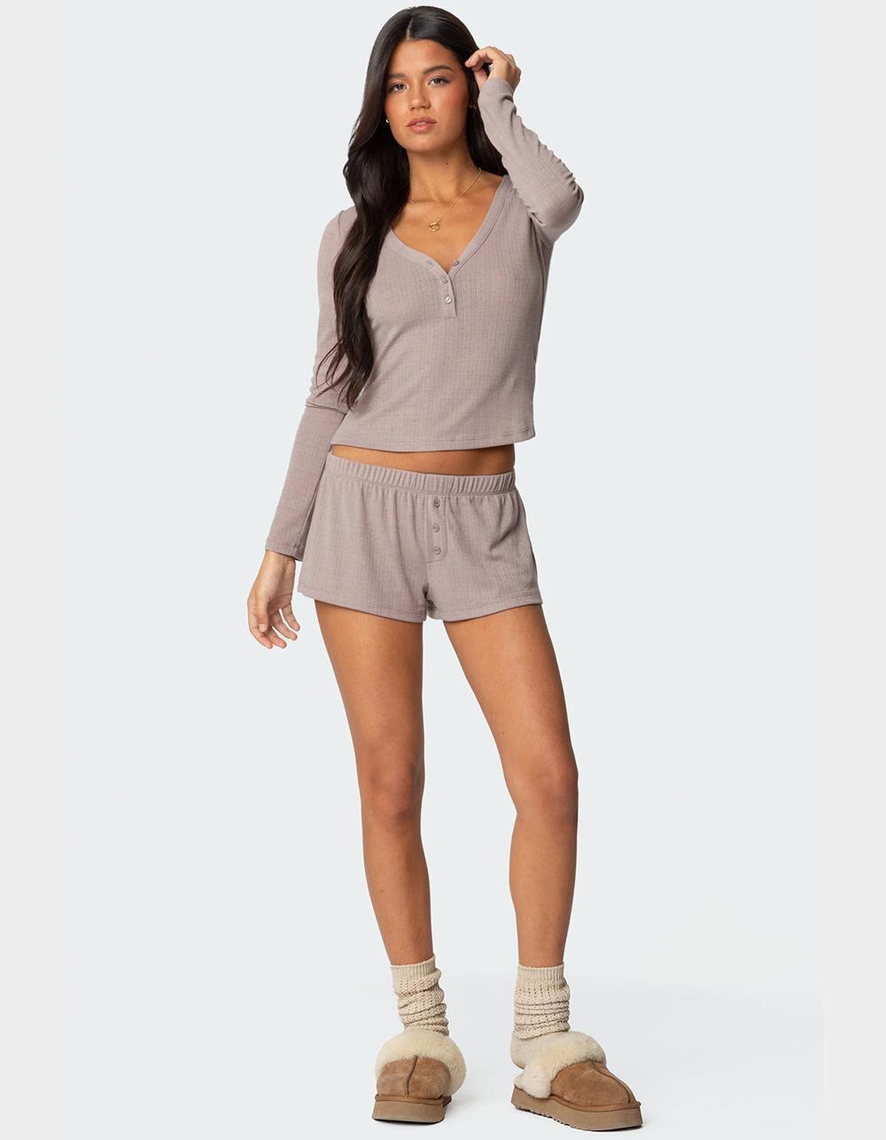 EDIKTED Keely Pointelle Henley Top Product Image