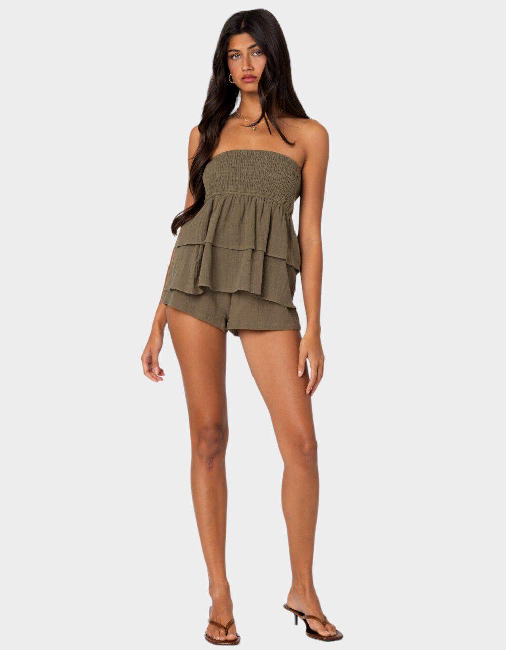 EDIKTED Harleigh Ruffled Linen Look Tube Top Product Image