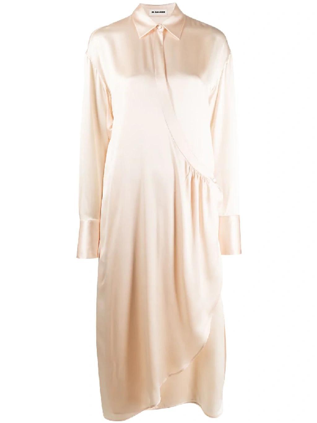 JIL SANDER Asymmetric Silk Shirt Dress In Neutrals Product Image