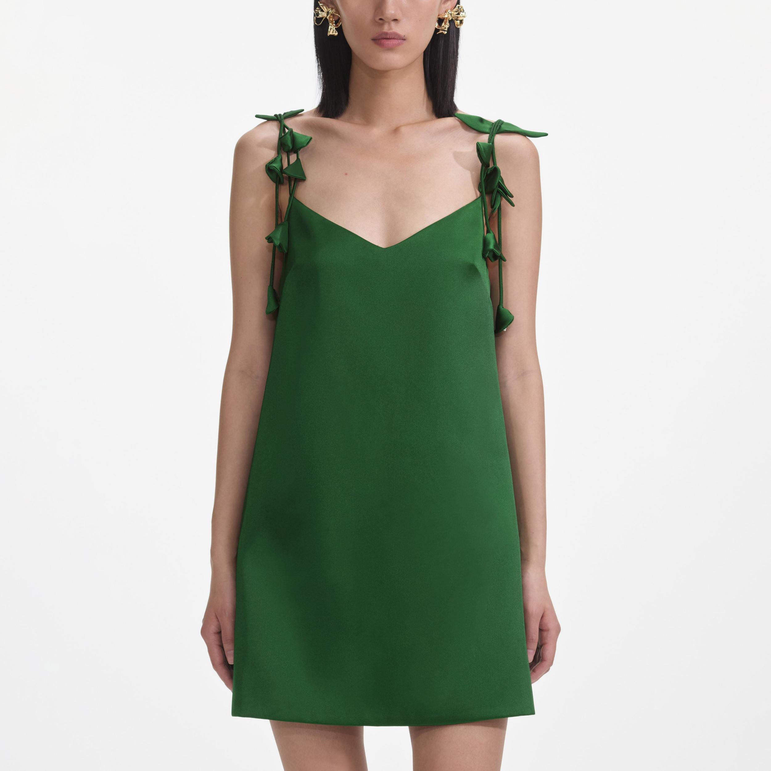 Green Satin Flower Mini Dress Product Image