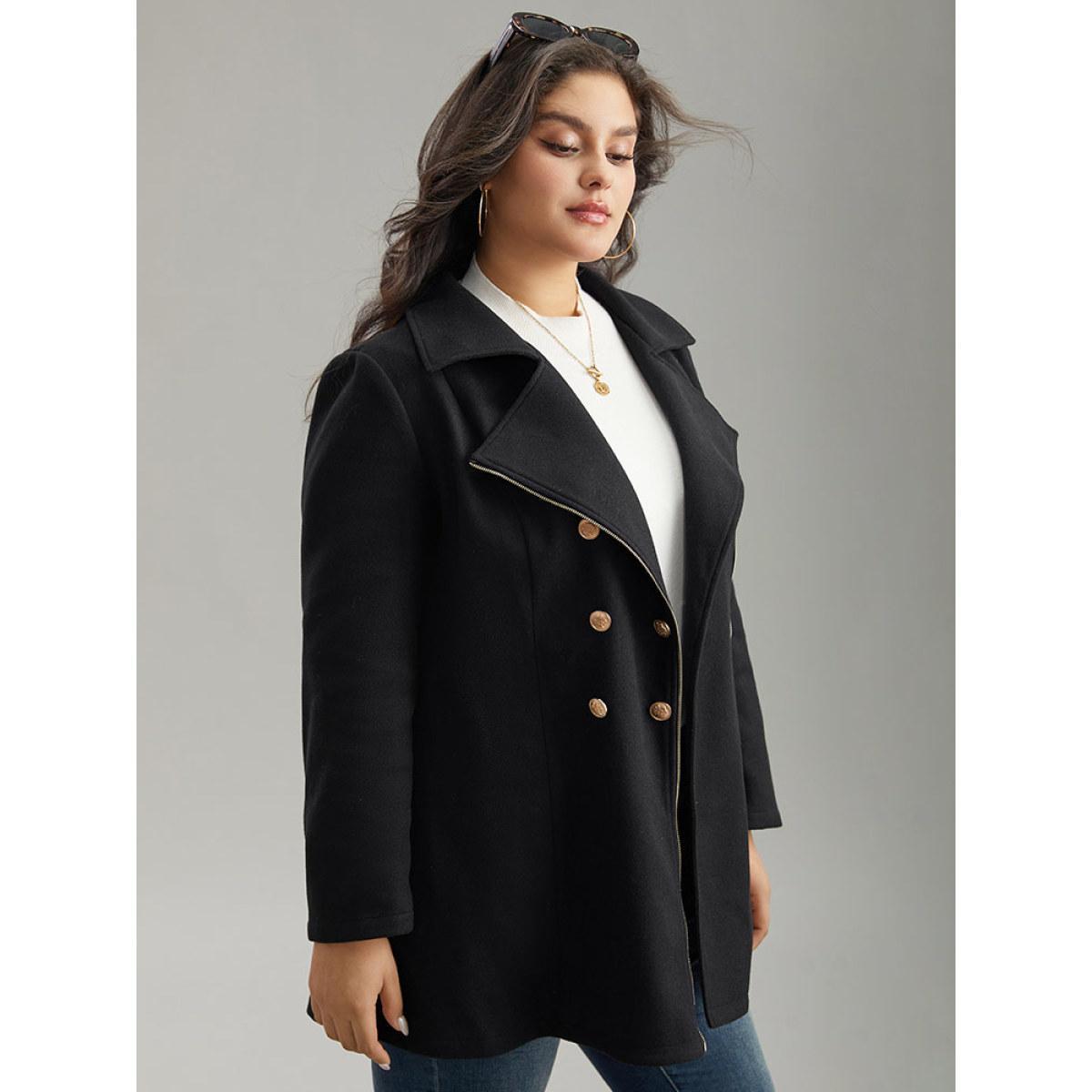 Plus Size Asymmetrical Neck Buckle Detail Zipper Coat Women Black Casual Texture Ladies Dailywear Winter Coats BloomChic 14-16/1X Product Image