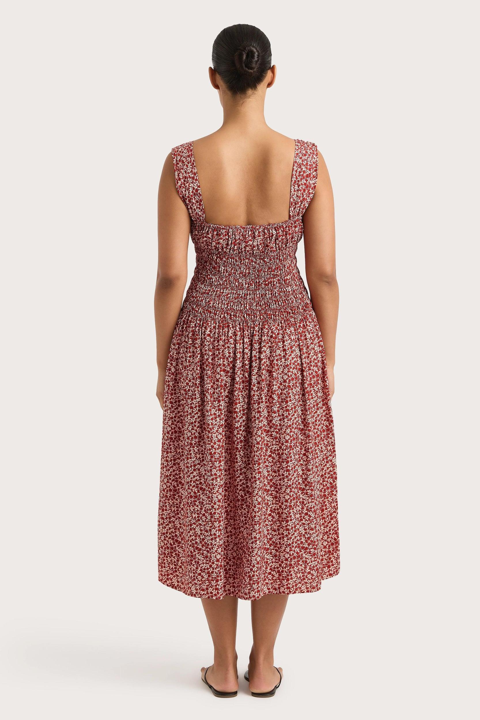 Yerres Midi Dress Peony Stamp Garnet Product Image
