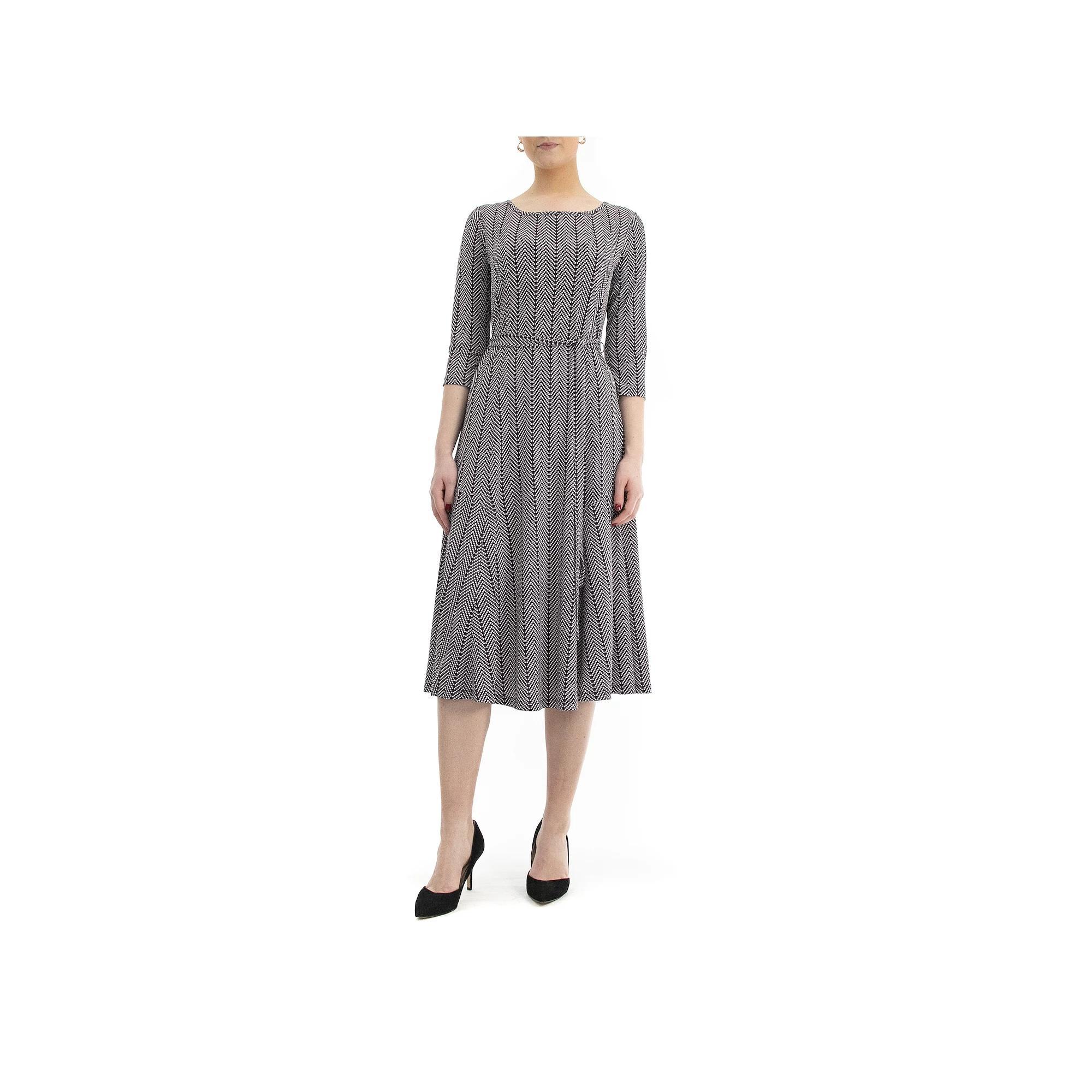 Women's Nina Leonard Belted 3/4 Sleeve Print Midi Dress, Size: Medium, Dusty Pink Product Image