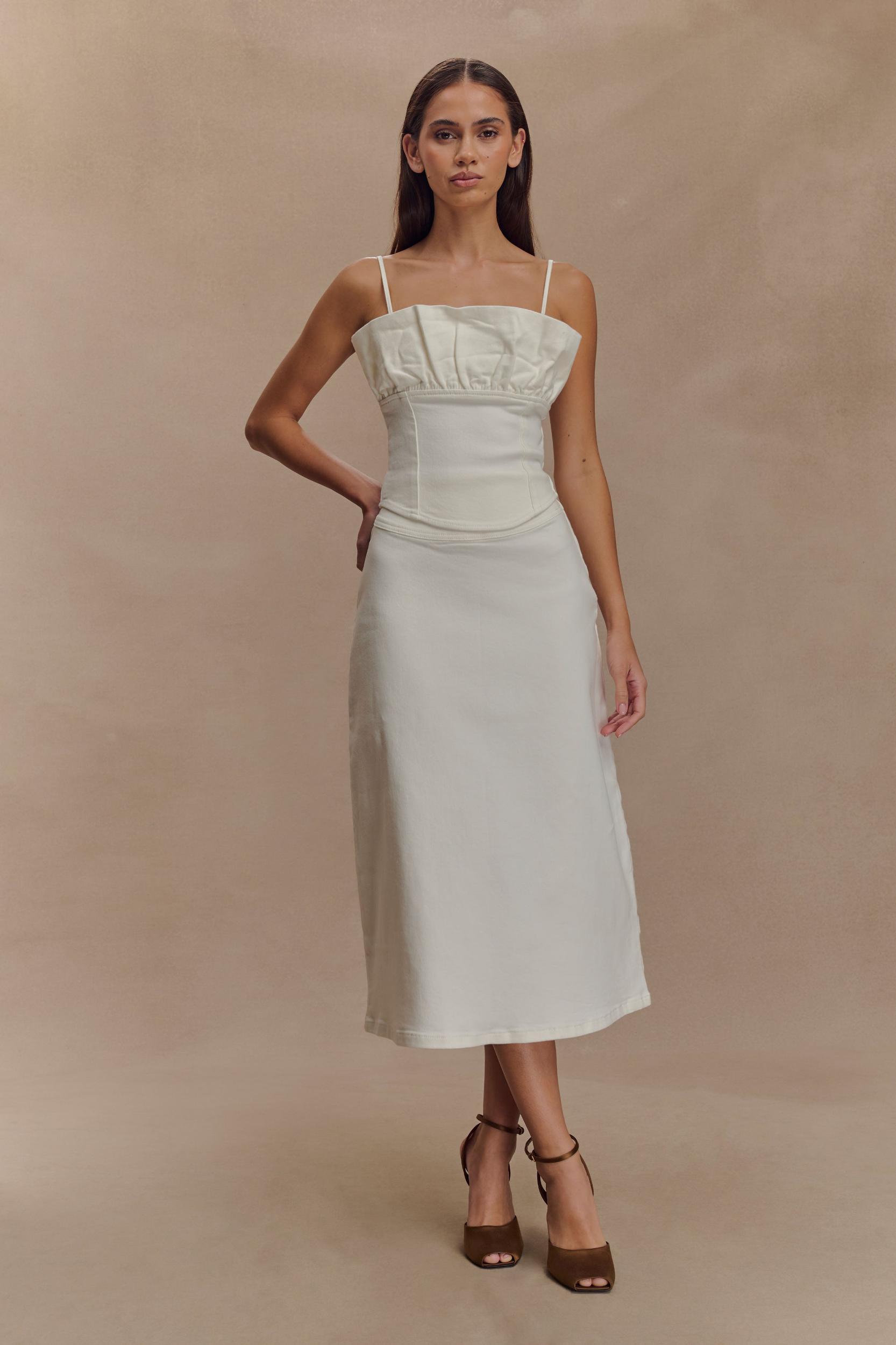 Cecilia Denim A-Line Midi Skirt - White Product Image