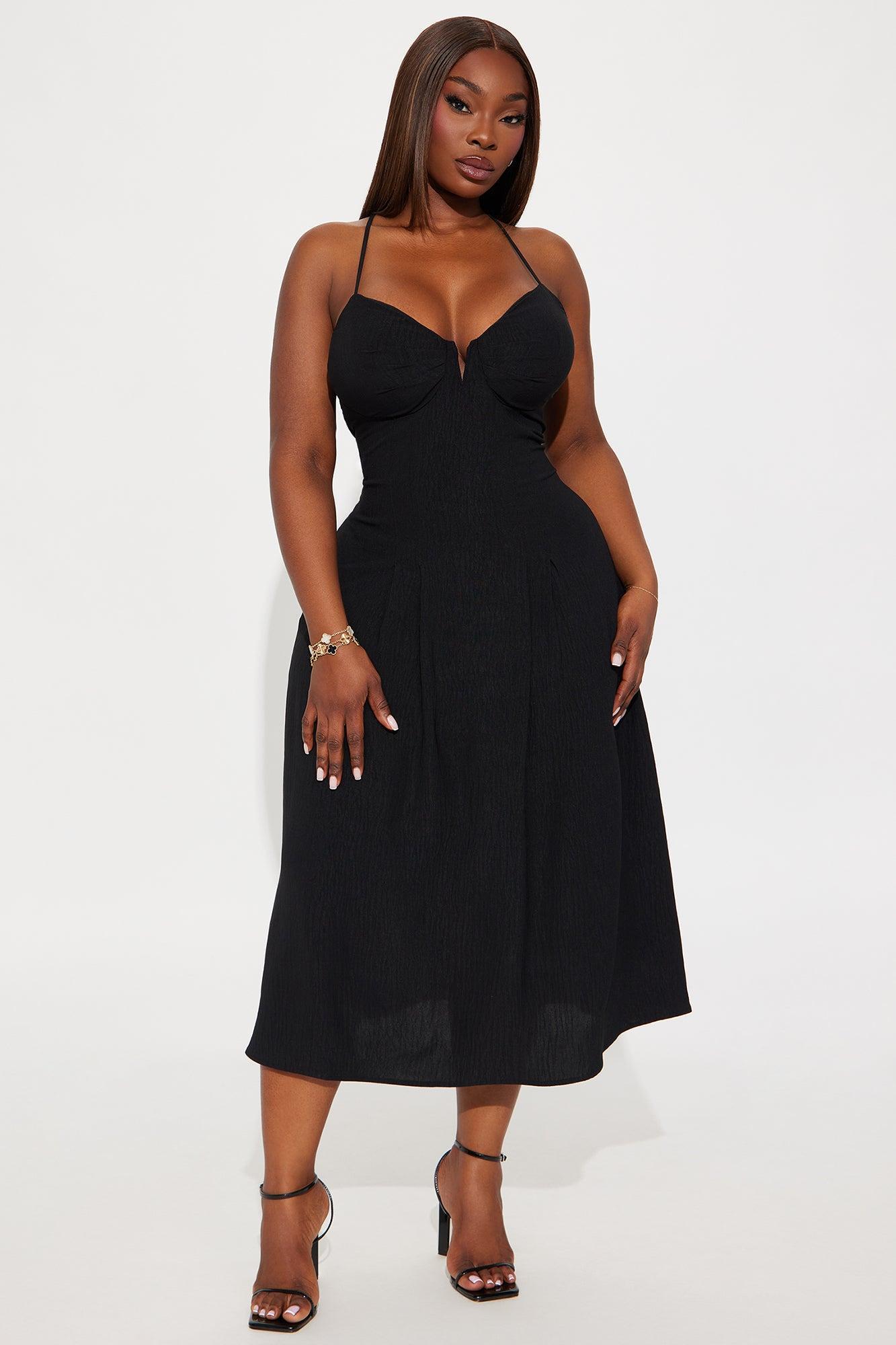 Miranda V Neck Midi Dress - Black Product Image