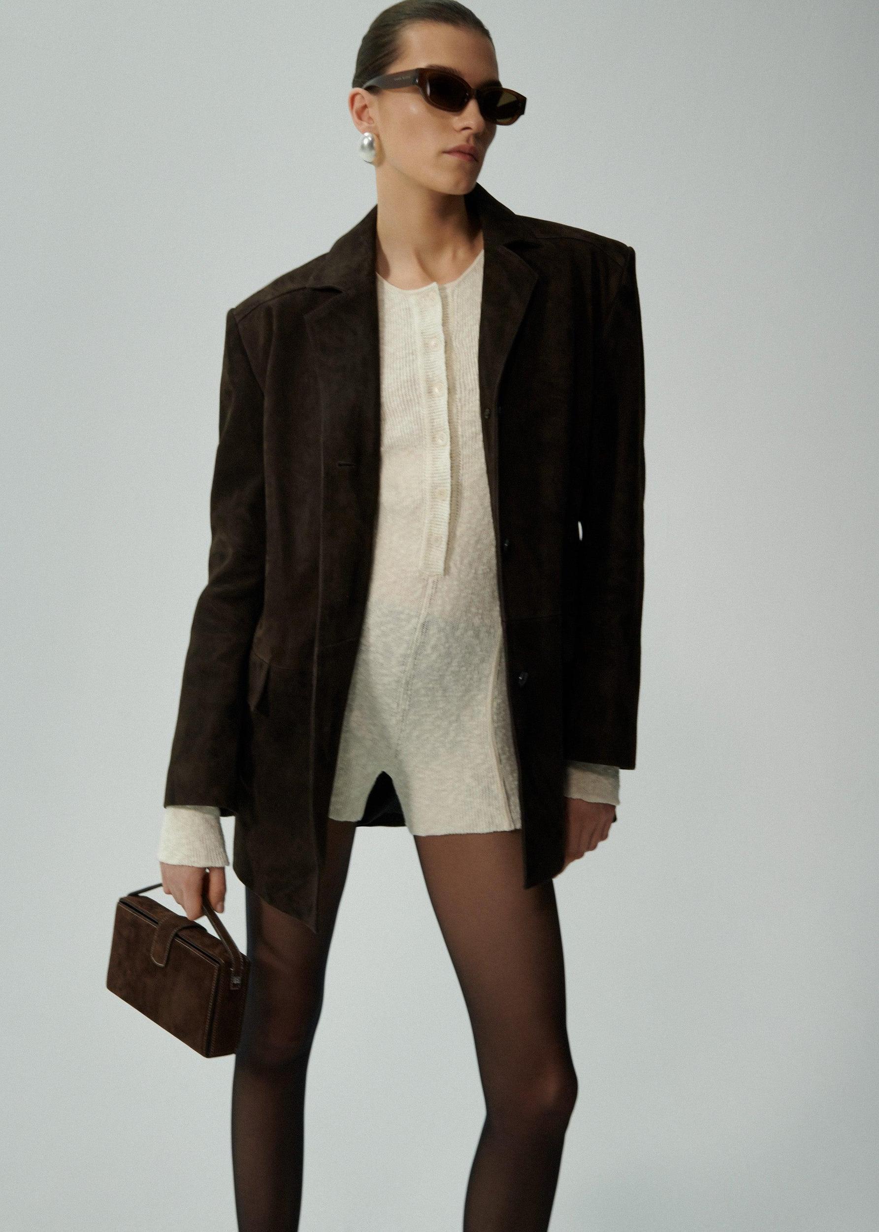 Suede car jacket in brown Product Image