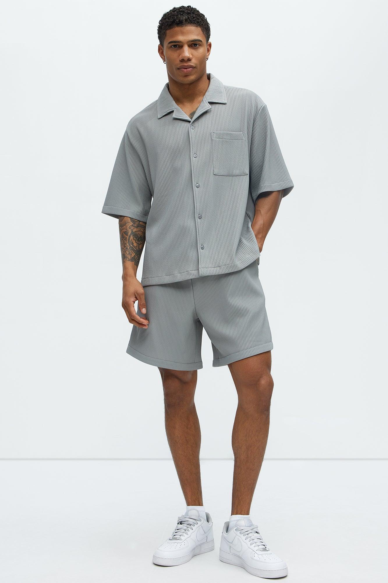 Show Up Short Sleeve Cuban Shirt - Grey Product Image