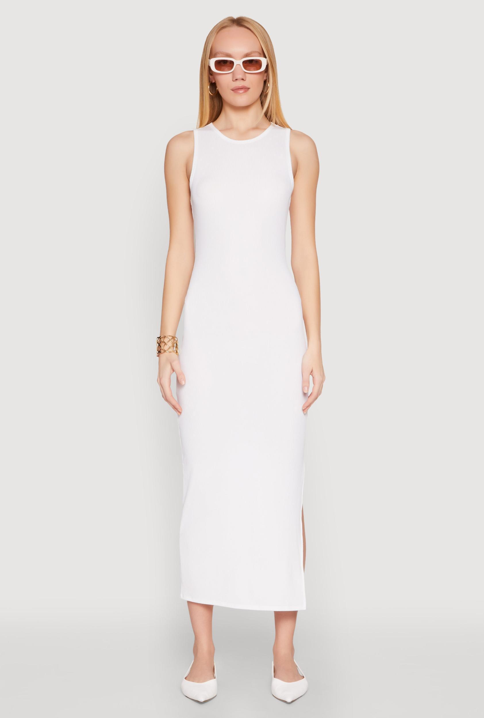 Womens Ribbed Knit Side Slit Tank Maxi Dress Product Image