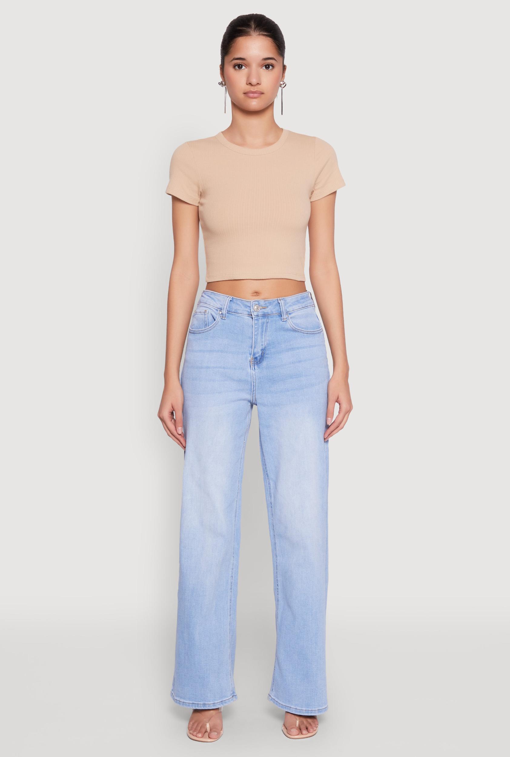 Womens Basic Ribbed Knit Cropped Tee Product Image