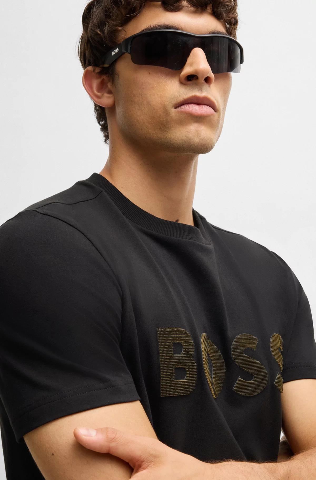 Stretch-cotton T-shirt with large logo Product Image