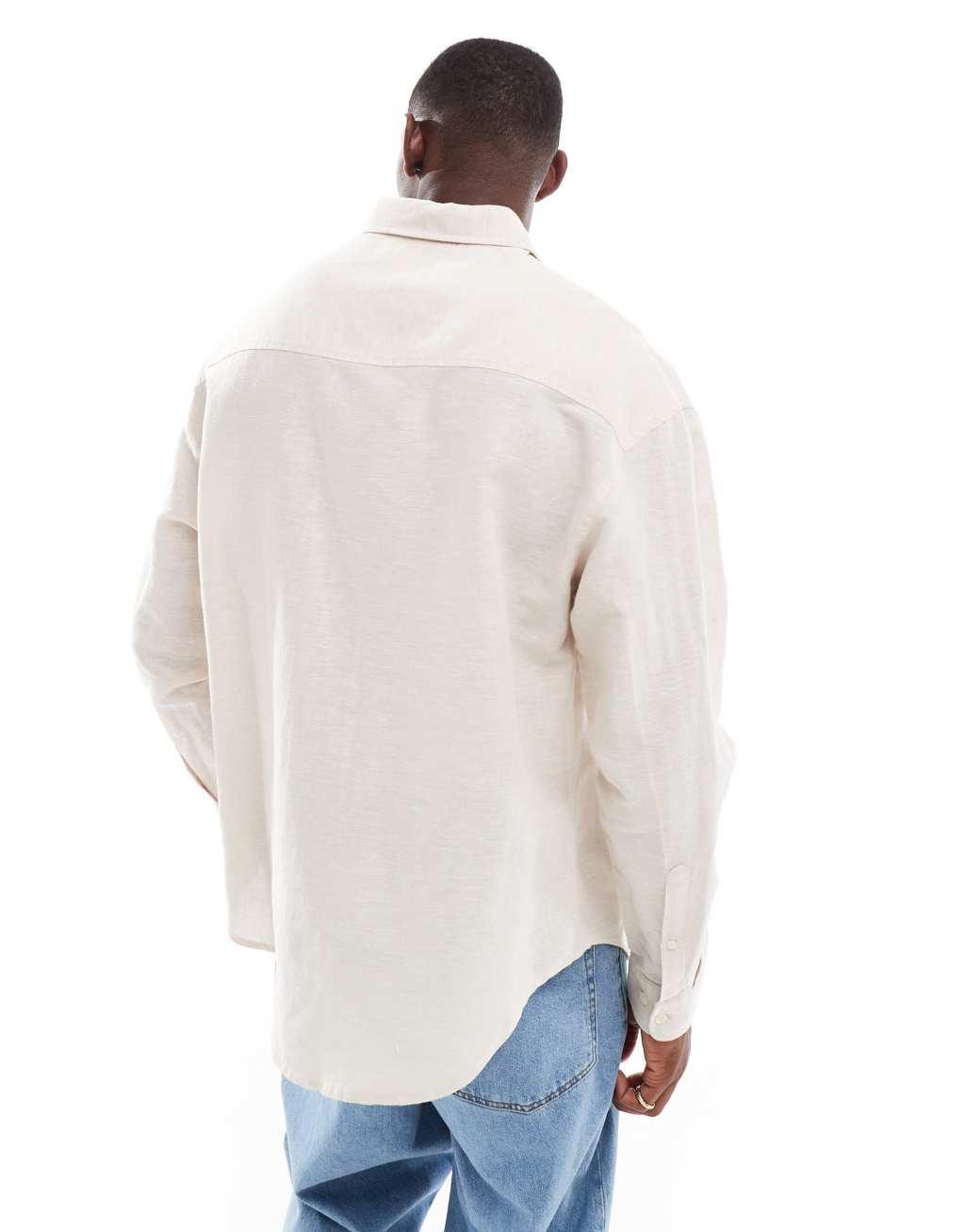 ASOS DESIGN 90s oversized linen shirt in white Product Image