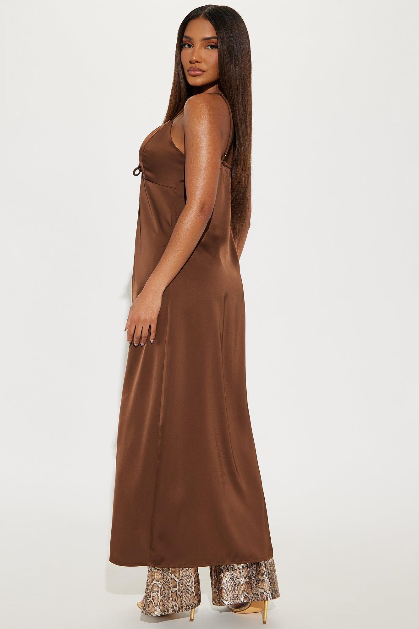 Lustful Desire Satin Maxi Top - Chocolate Product Image