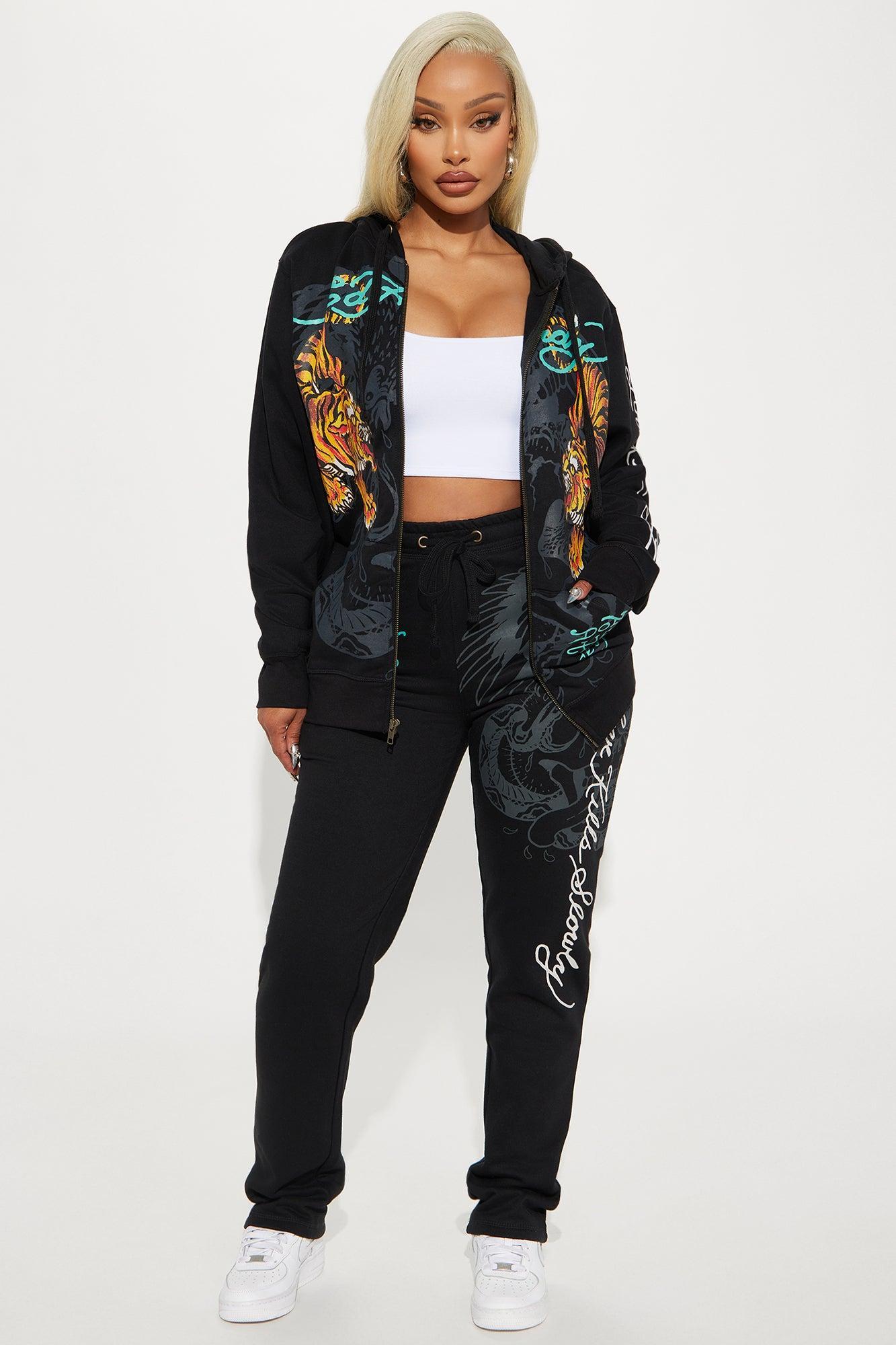 Ed Hardy Crawling Tigers Zip Front Hoodie - Black Product Image