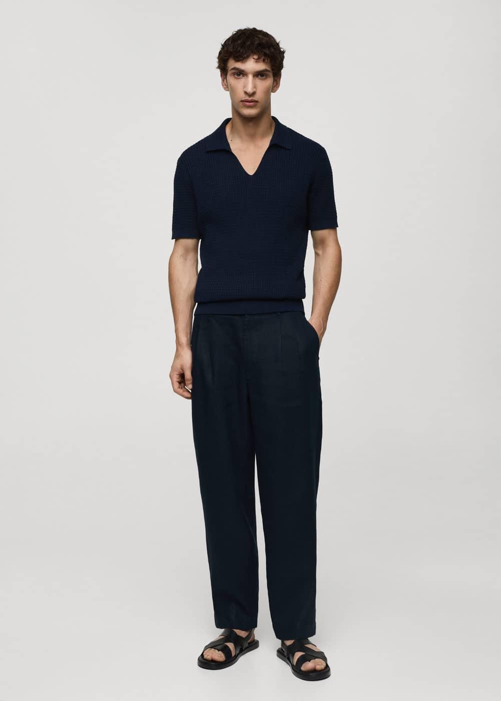 Ribbed knit polo shirt - Men | MANGO USA Product Image