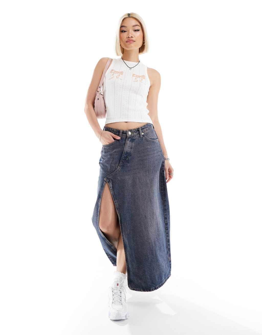 COLLUSION pointelle bow print summer tank top in ecru Product Image