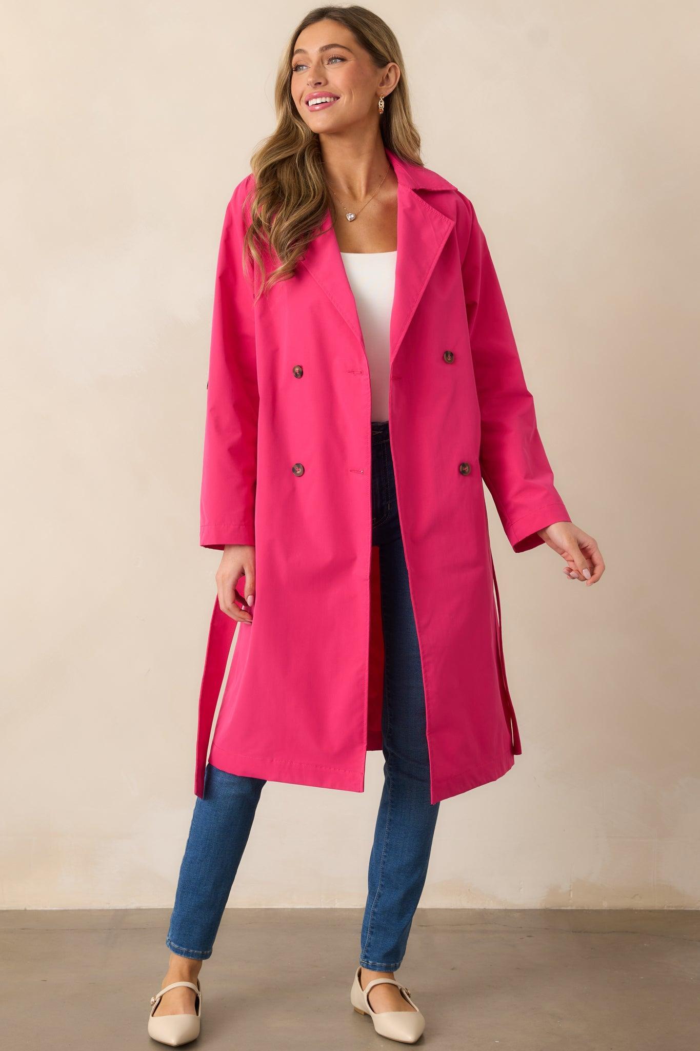 Walk It Out Magenta Trench Coat Product Image