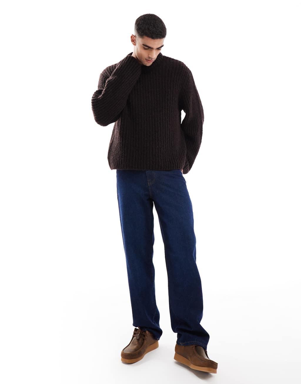 Jack & Jones fluffy sweater in brown Product Image