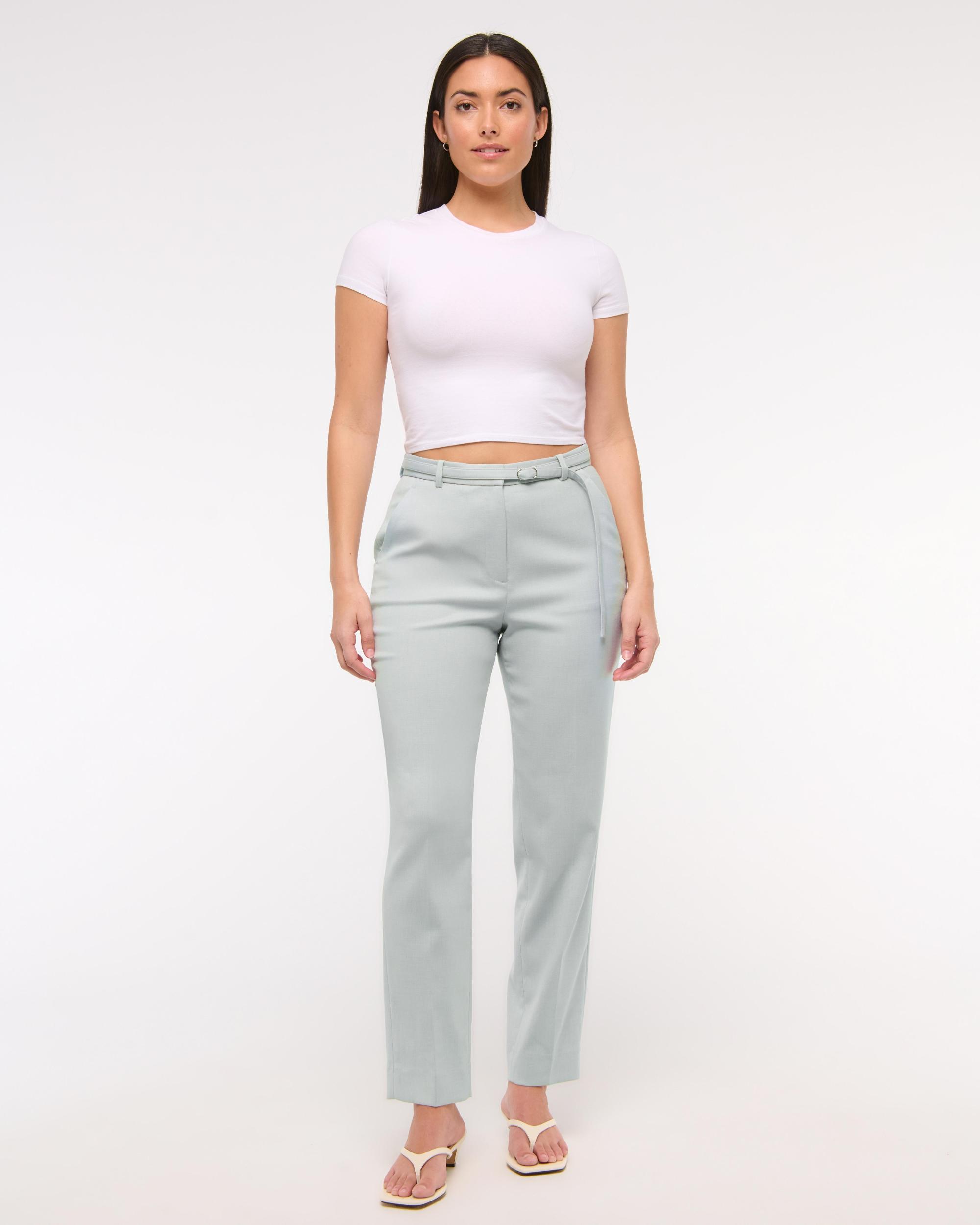 High Rise Belted Ankle Straight Pant Product Image