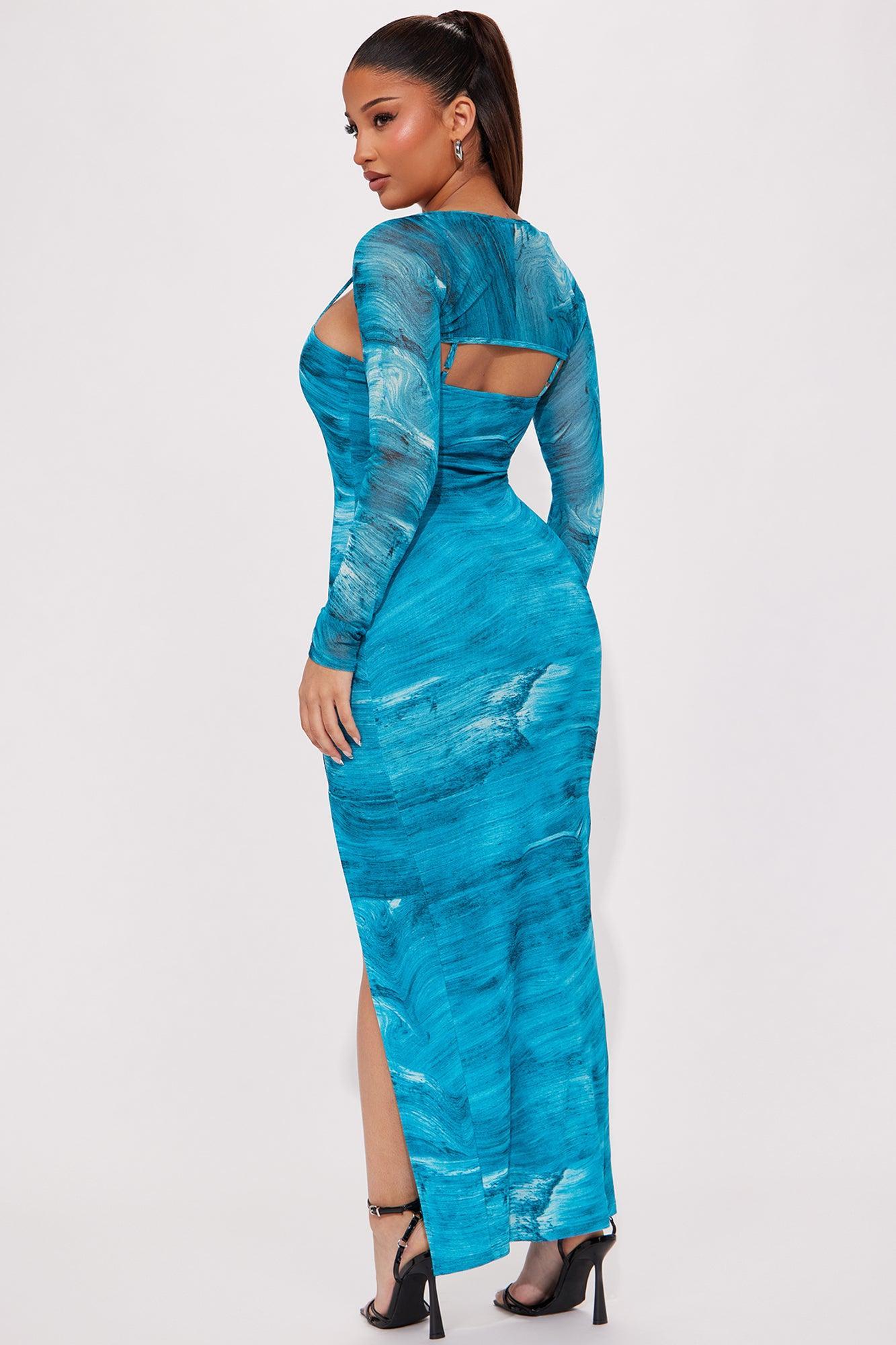 Deep Waters Mesh Maxi Dress Set - Blue Product Image