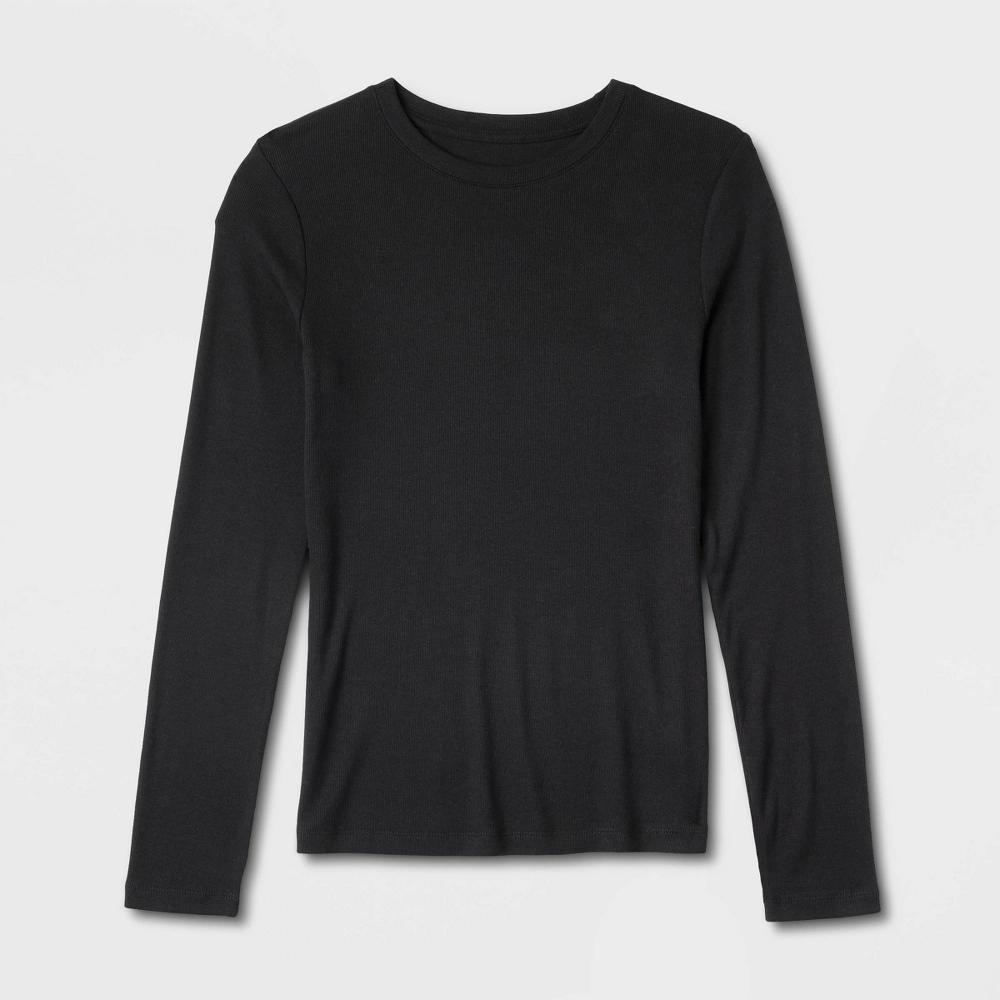 Womens Slim Fit Long Sleeve Ribbed T-Shirt - A New Day Black XL Product Image