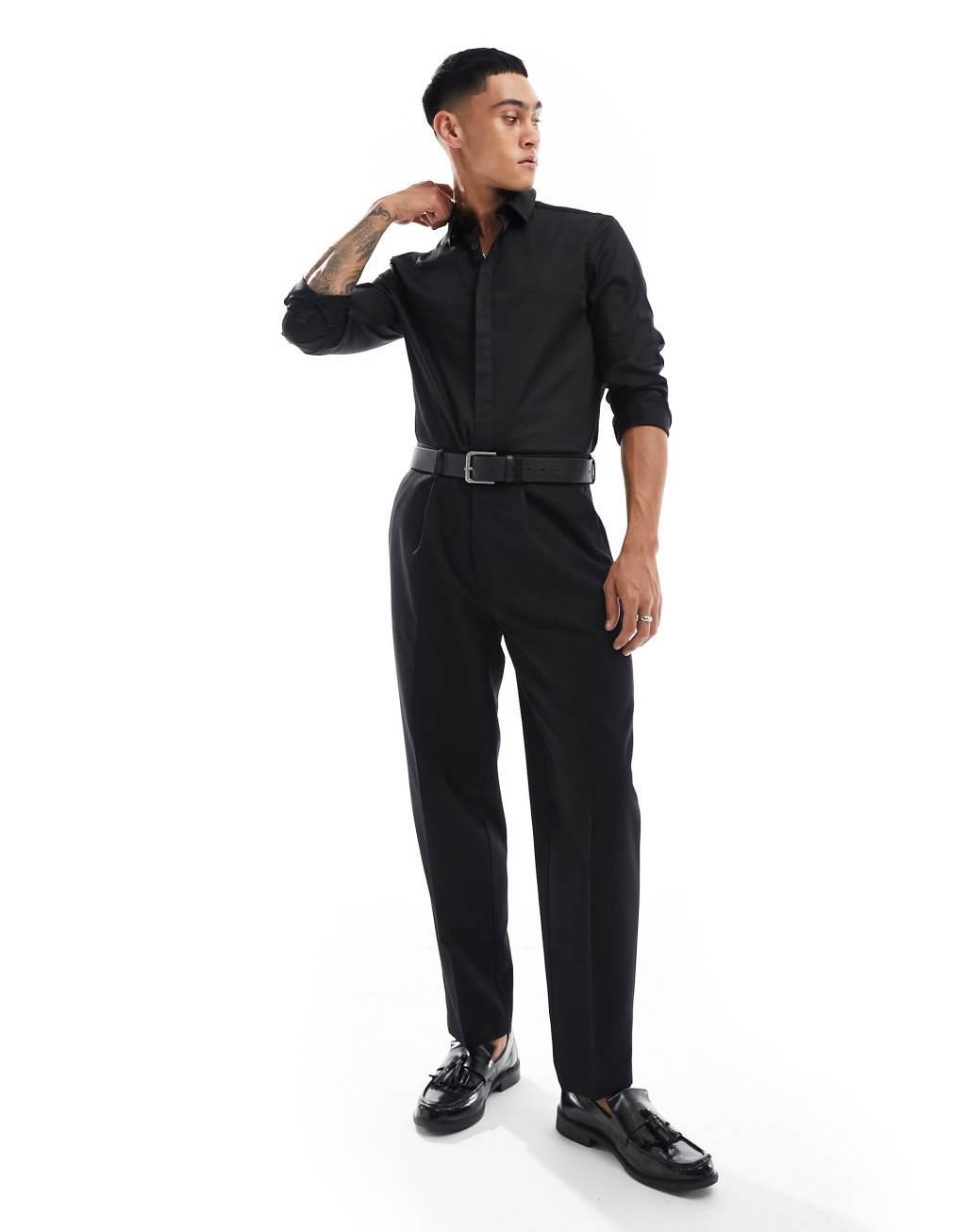 ASOS DESIGN slim fit sateen shirt in black   Product Image