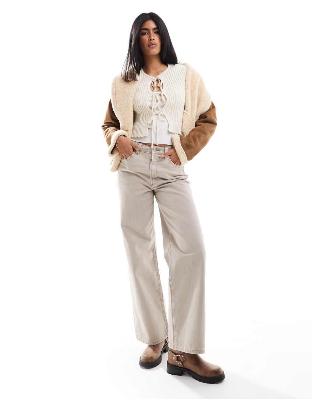 Stradivarius STR tie front cardigan in ecru Product Image