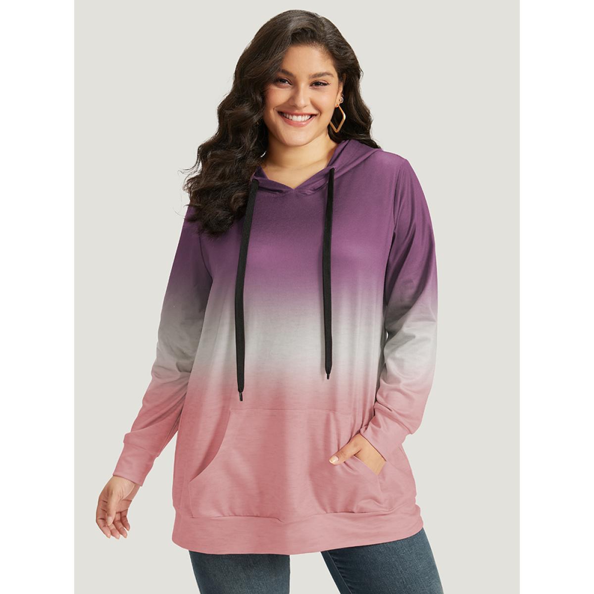 Plus Size Ombre Pocket Drawstring Hooded Sweatshirt Women Lilac Casual Elastic cuffs Hooded Everyday Sweatshirts BloomChic 10/M Product Image