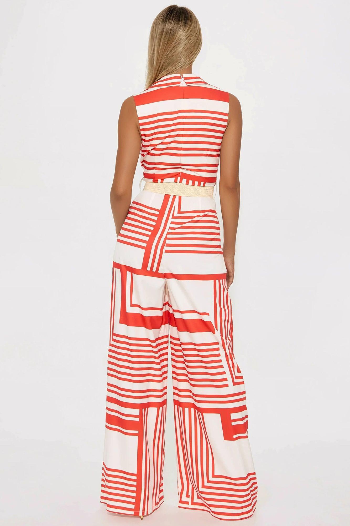 Nora Striped Jumpsuit - Red/combo Product Image
