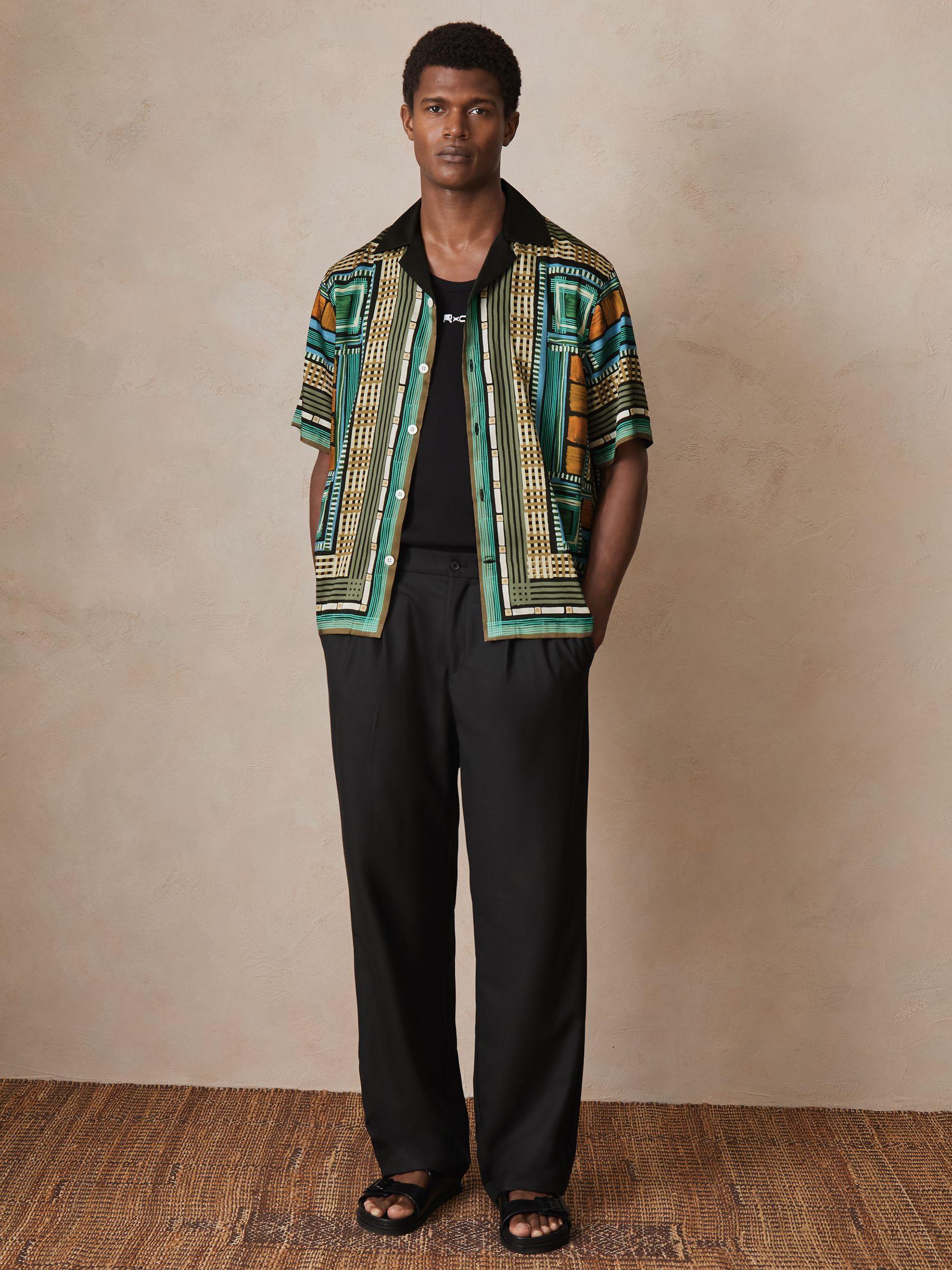 Reiss | Ché Printed Cuban-Collar Shirt in Green Multi Product Image