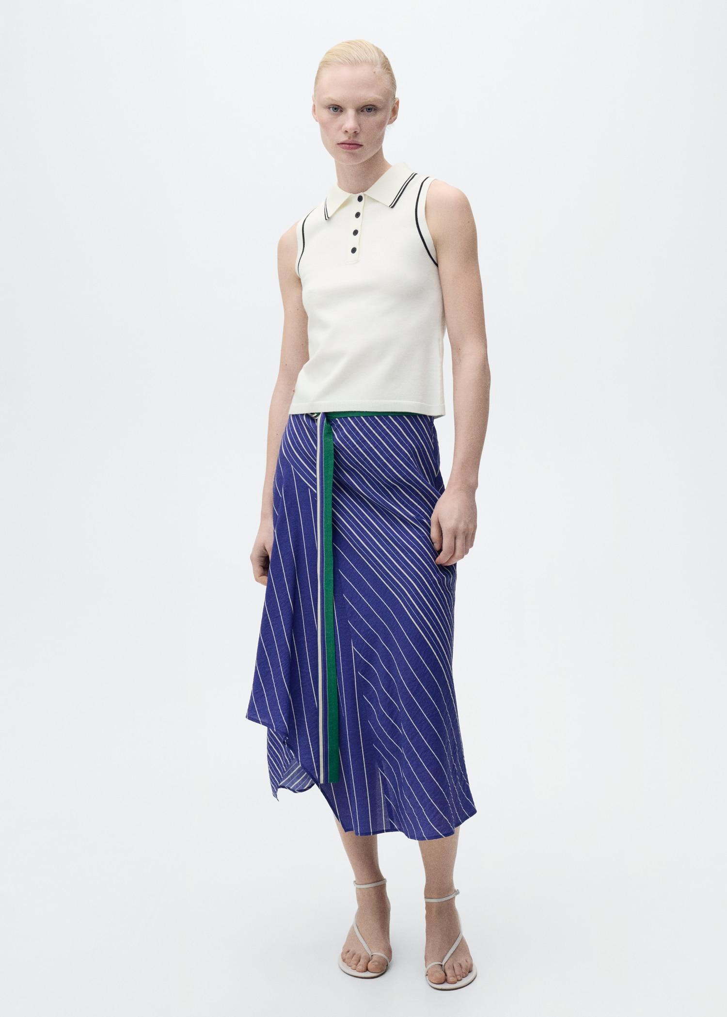 Polo-neck knitted top with contrasting trims - Women | MANGO USA Product Image