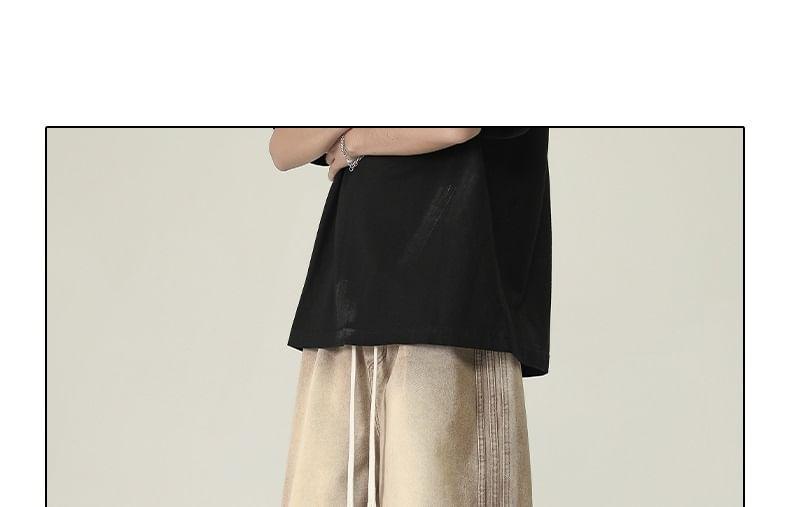 Drawstring Waist Washed Wide Leg Jorts Product Image