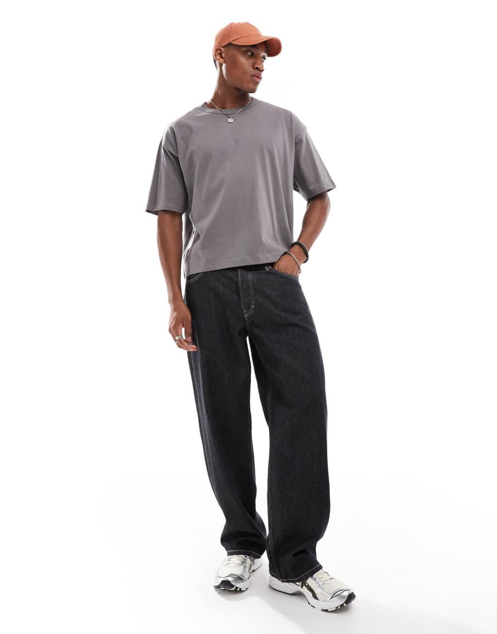 ASOS DESIGN essential heavyweight oversized boxy T-shirt in charcoal Product Image
