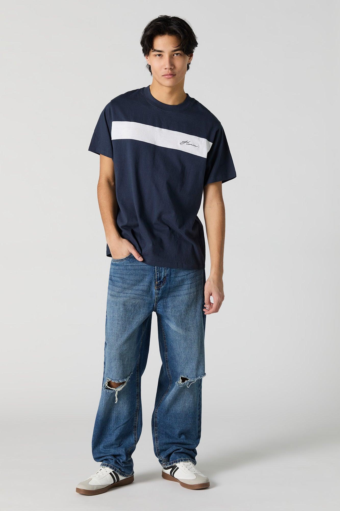Embroidered Colourblock T-Shirt Male Product Image