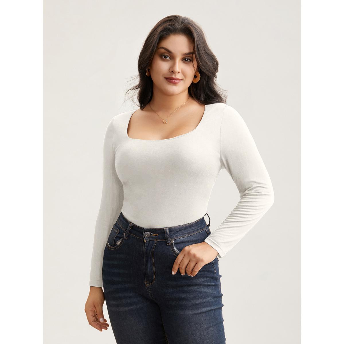 Plus Size Supersoft Essentials Solid U Neck T-shirt WhiteSmoke Women Elegant Non U-neck Skinny Everyday T-shirts BloomChic 14-16/1X Product Image