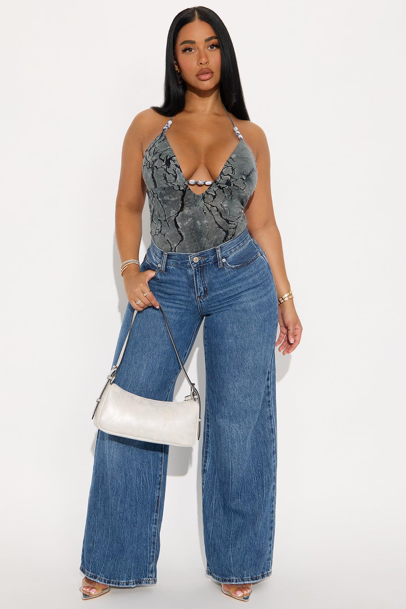 Enchanted Whisper Flocked Halter Bodysuit - Charcoal Product Image