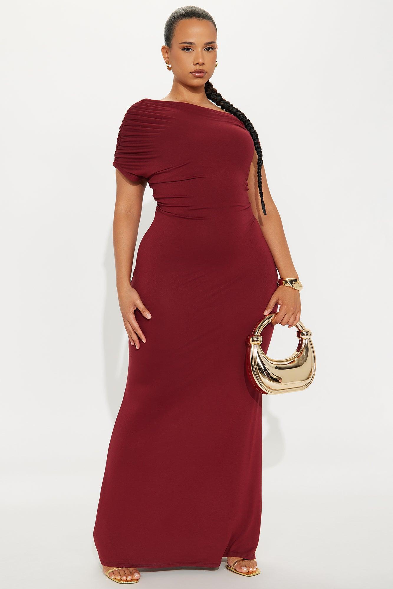 Brianna Off Shoulder Maxi Dress - Burgundy Product Image