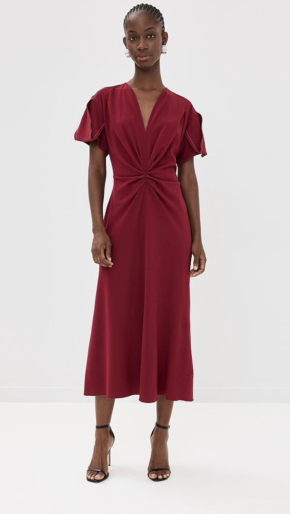 Victoria Beckham Gathered V Neck Midi Dress | Shopbop Product Image