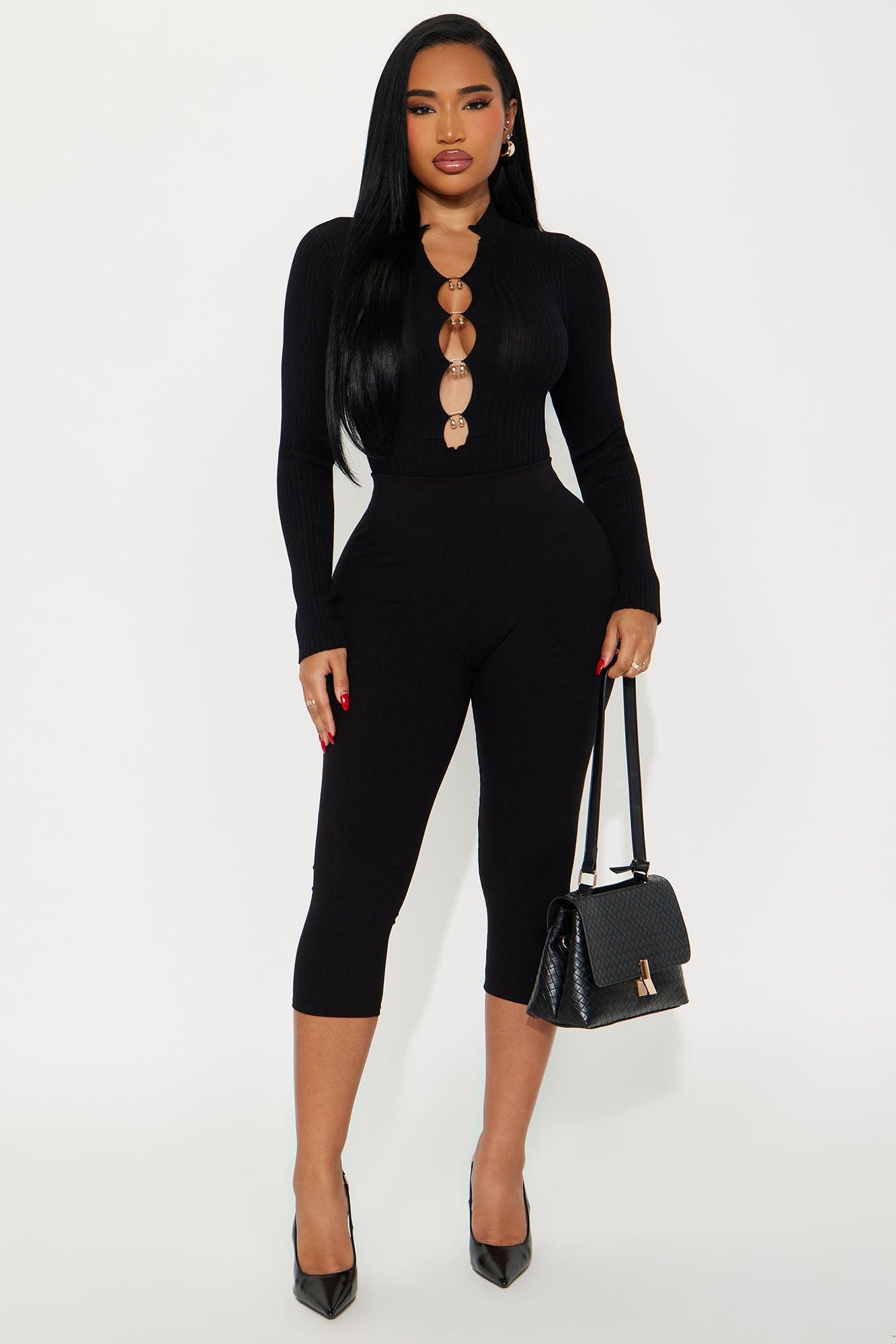 Harmony Ribbed Cut Out Bodysuit - Black Product Image