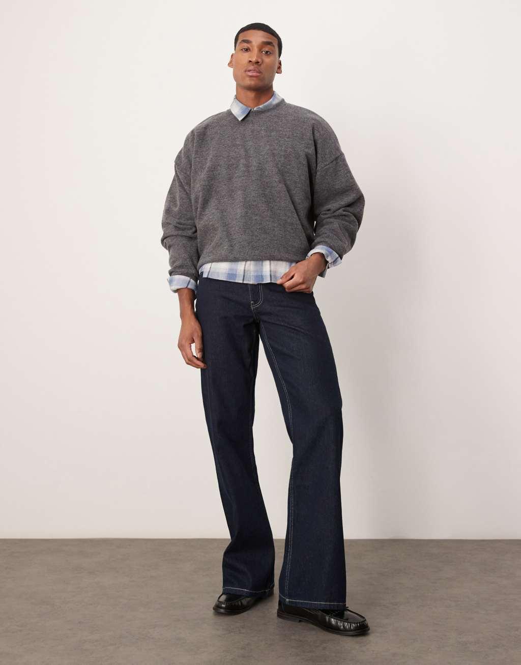 ASOS DESIGN extreme oversized boxy lightweight sweater wth brushed rib in charcoal heather Product Image
