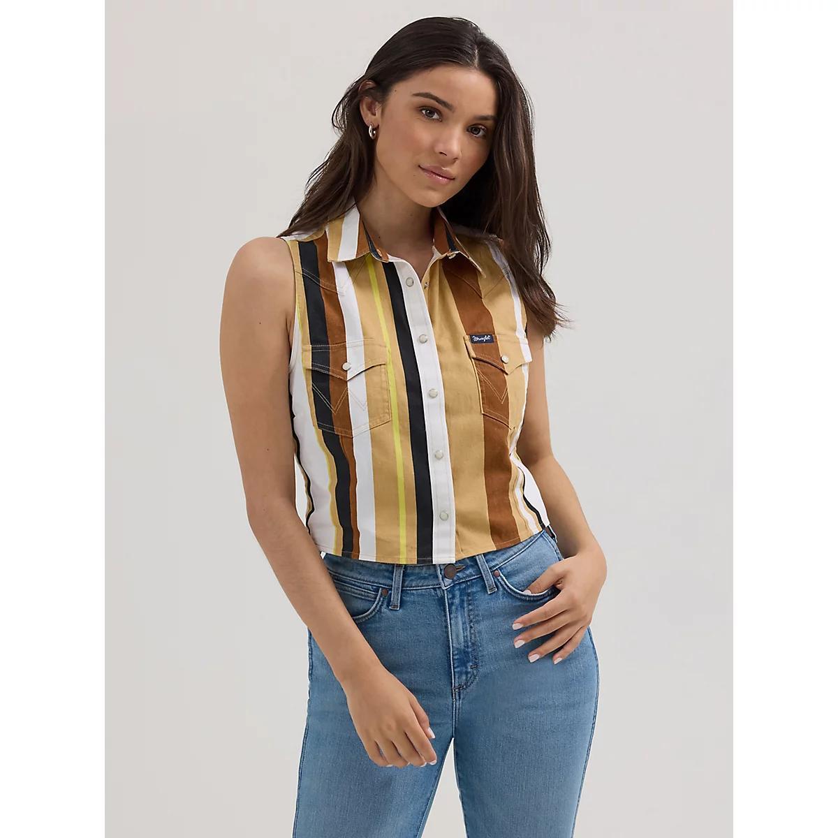 Women's Wrangler Brushpopper Stripe Slim Crop Snap Tank | Women's TOPS | Wrangler® Product Image