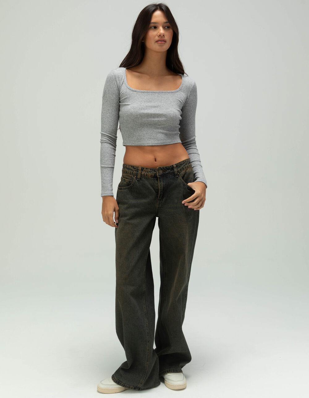TILLYS Square Neck Womens Long Sleeve Tee - HEATHER GRAY Product Image